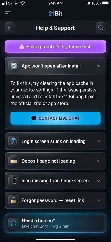 21Bit app — common issues & fixes – 21Bit